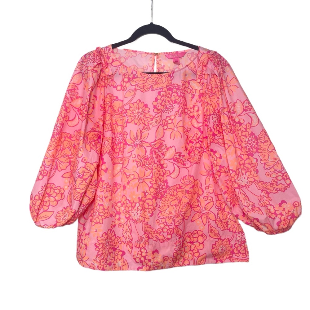 Lilly Pulitzer Barbara Blouse In Mandevilla Baby Days Bloom - Picture 3 of 10